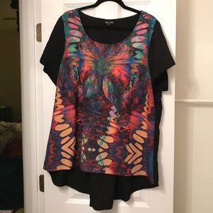 City Chic High-low Pleated Back Printed Top